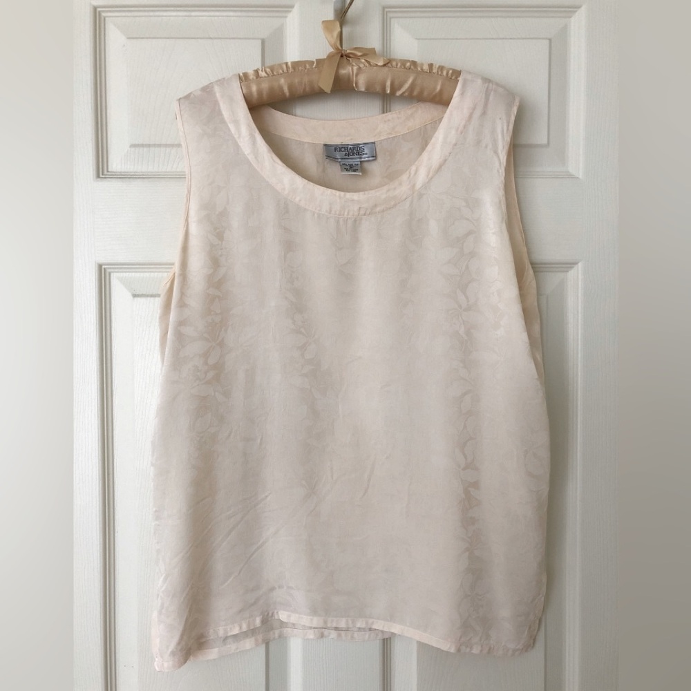 Vintage Richards & Jones Cream Silk Damask Sleeveless Blouse Size Large